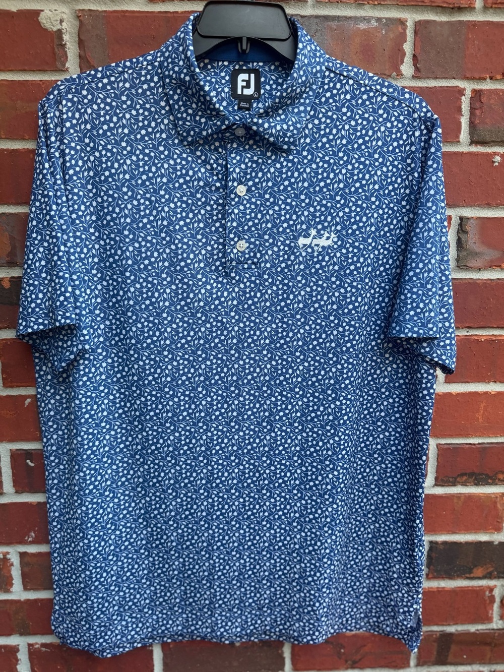 FootJoy “Tossed Tulips” Men’s Large Navy Blue & White Short Sleeve Golf Polo P2